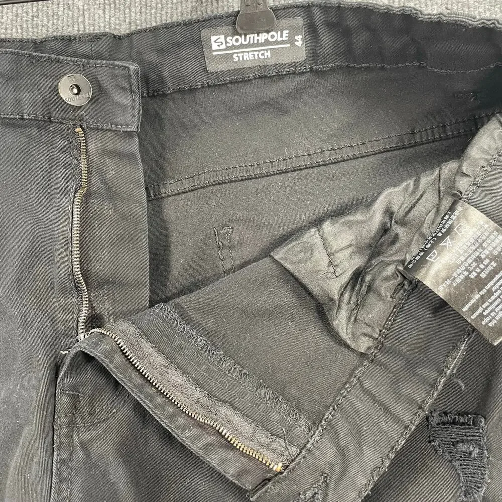 Southpole Stretch Biker Jeans Men's 44 (44X32) Black Destroyed Denim READ